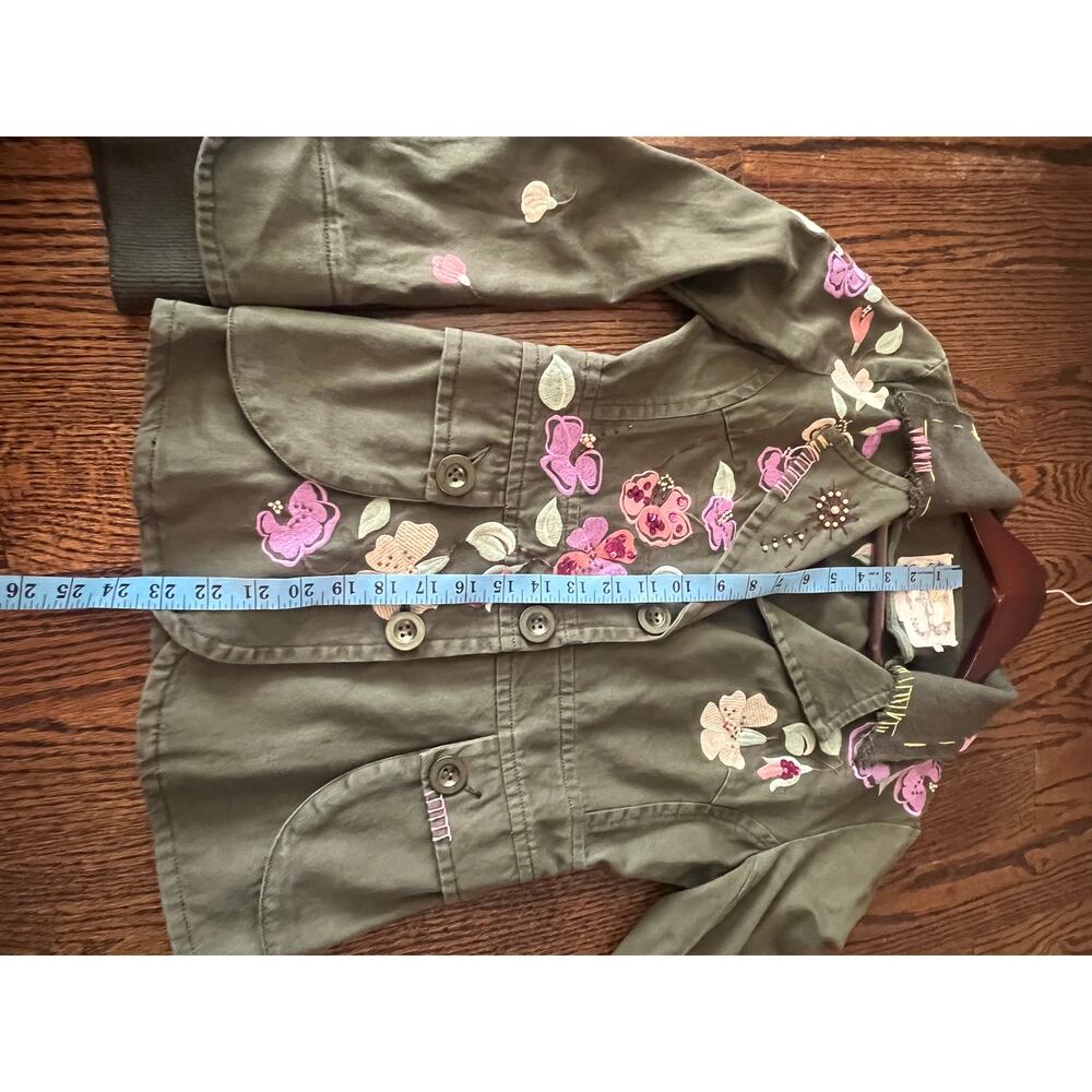 Sugar lips Olive Green Embroidered Blazer Jacket Floral Sequin Y2K Boho Sz S - Picture 4 of 6